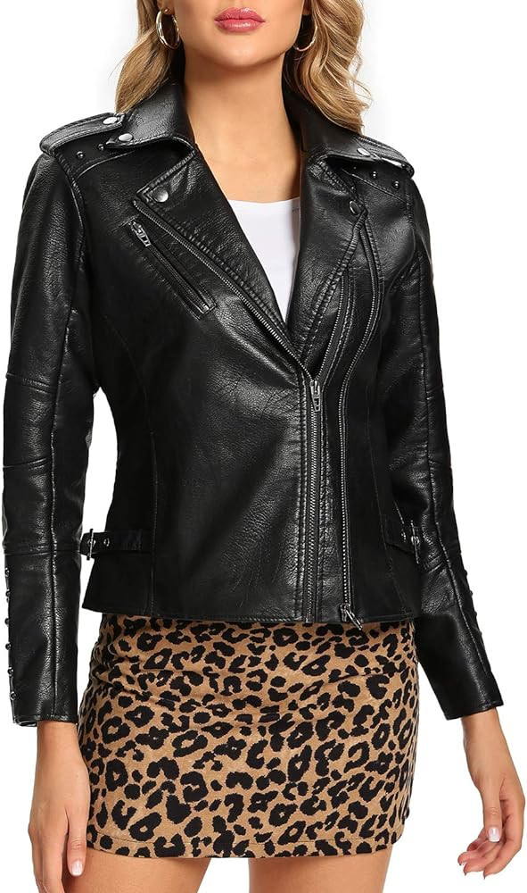 S P Y M Womens Leather Jacket, Faux Motorcycle Biker Coat, Regular and Plus Size Coat | Amazon (US)
