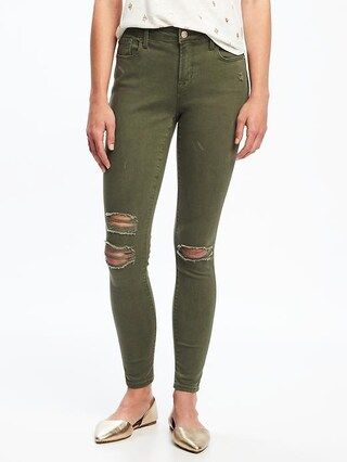 Old Navy Womens Mid-Rise Distressed Rockstar Jeans For Women I Think Olive Size 0 | Old Navy US