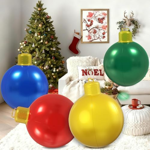 4 Pcs 16 Inch Large Inflatable Christmas Ornaments Balls for Outdoor Decoration, Big Inflatable C... | Amazon (US)