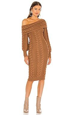 Michael Costello x REVOLVE Celestia Off Shoulder Cable Dress in Nude from Revolve.com | Revolve Clothing (Global)