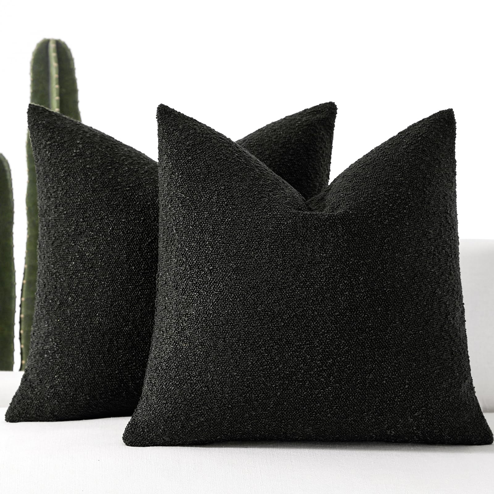 Boucle Pillow Covers Set of 2 (18x18 Inch, Black) - Textured Throw Pillow Covers for Couch & Livi... | Amazon (US)