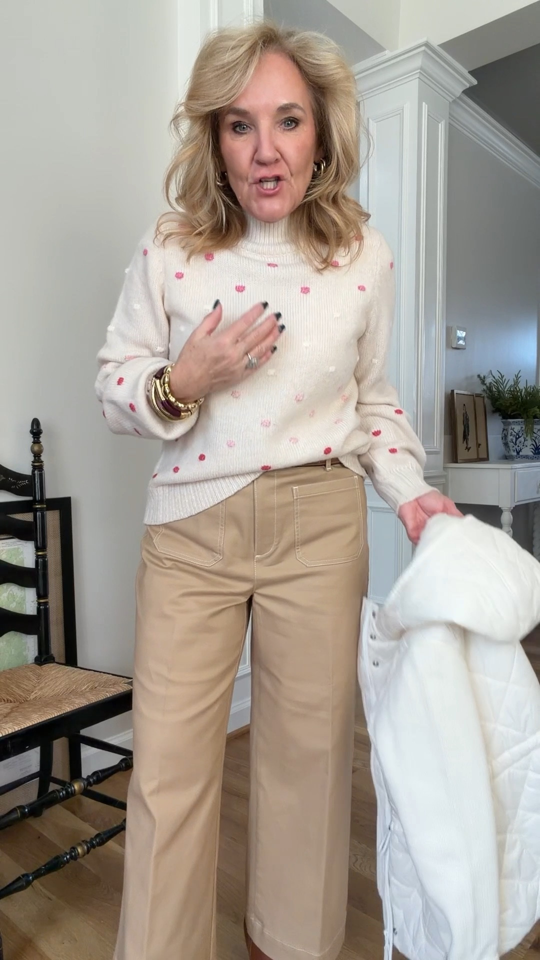 Everything is true to size, regular size 8/medium unless noted below 
Winter white cape/cardigan XS/S
Barrel jeans 8 petite 
Sherpa coat medium petite 
Quilted vest med petite 
Teal evergreen  Palmer pants size 6 reg 
Chicos no iron blouse size 1.0

35% off Allie & Bess sitewide until the 31st with code NANETTE35

Business casual casual pants not jeans 

#LTKFindsUnder100 #LTKOver40 #LTKSaleAlert