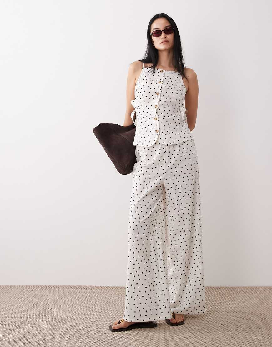 Wednesday's Girl co-ord tie up wide leg trouser in white polka dot | ASOS (Global)