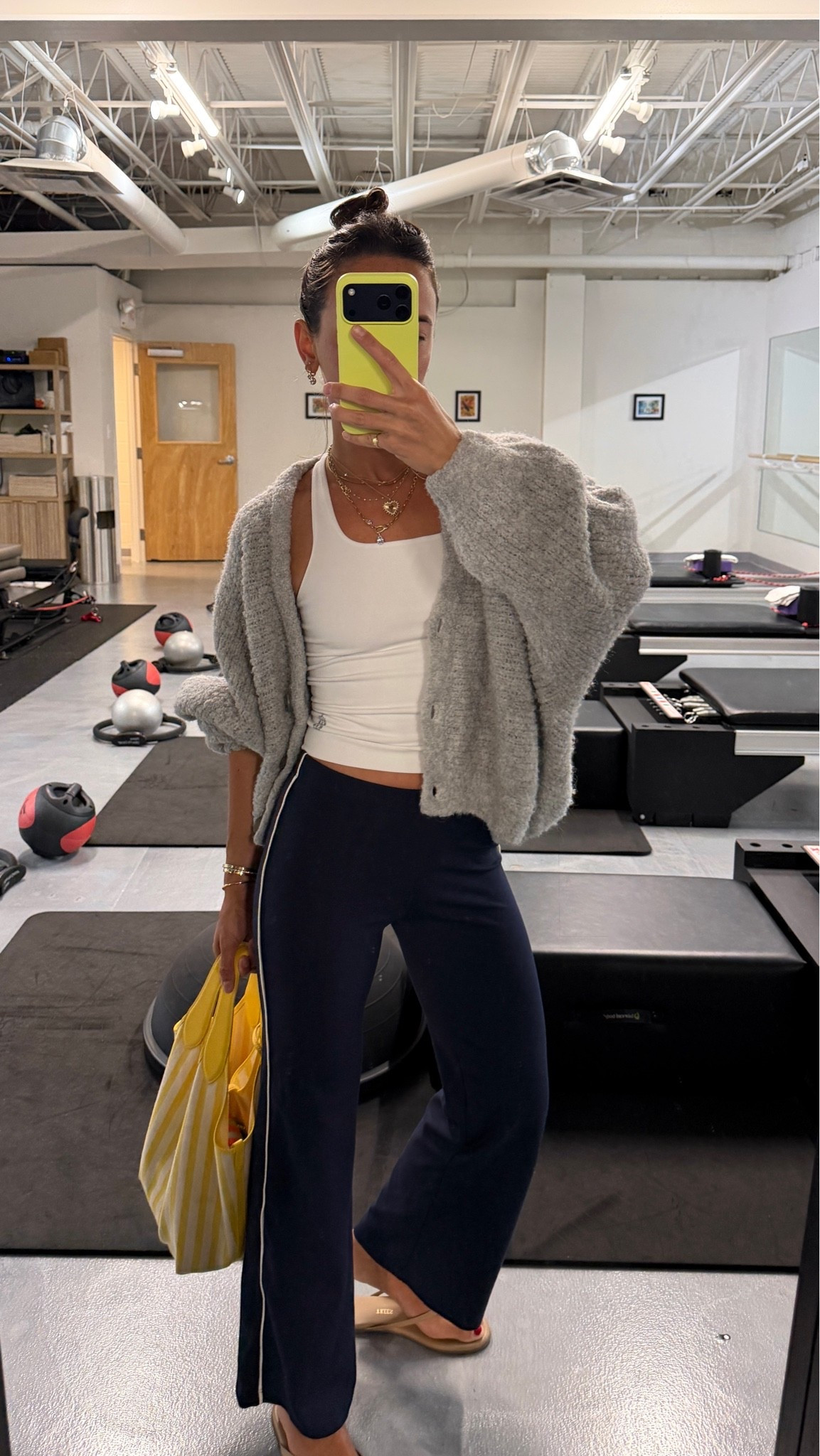 From workout to appointments! Wearing XS in tank and bottoms, sweater is old American Vintage Zolly cardigan