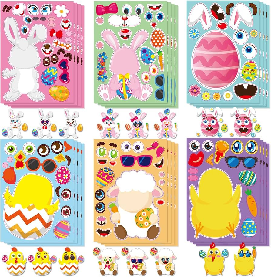 GonLei 24pcs Easter Stickers for Kid, Make-a-face Easter Stickers for Child Easter Egg Farm Anima... | Amazon (US)