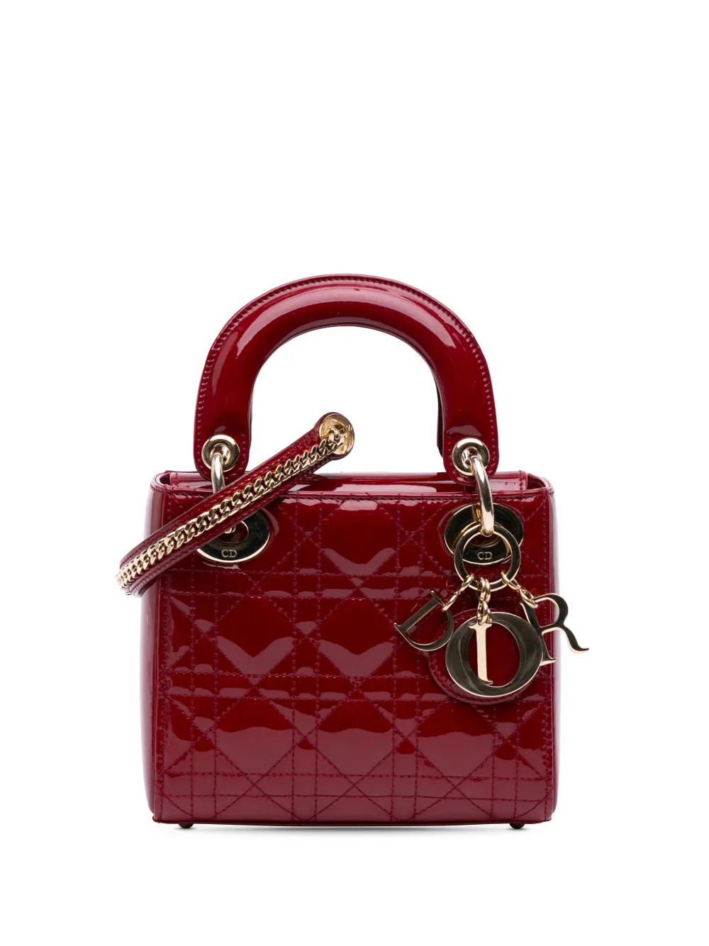 Christian Dior Pre-Owned 2017 Mini Patent Cannage Lady Dior satchel - Red | Farfetch Global