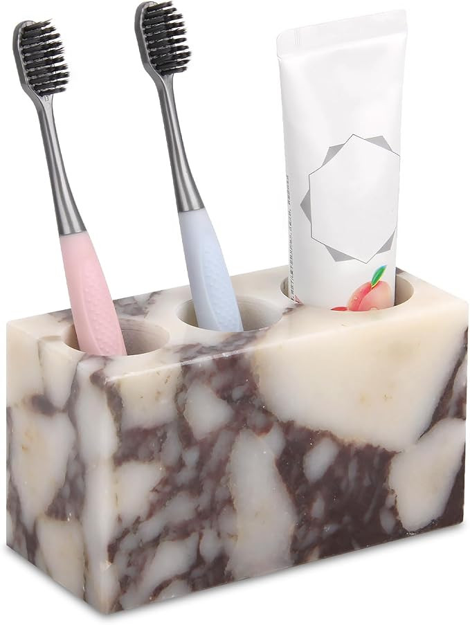 Natural Marble Toothbrush Holder, Calacatta Viola, 3 Slots | Amazon (US)