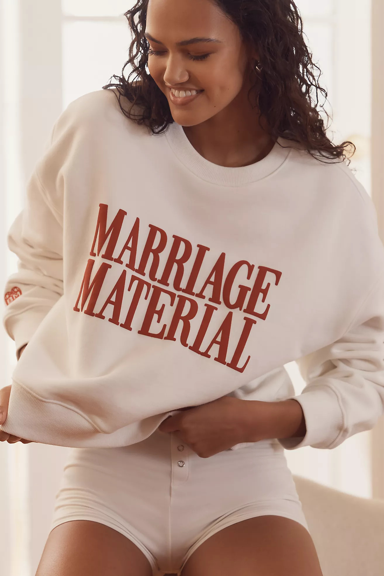 BRIDEMERCH Marriage Material Cropped Crew-Neck Sweatshirt | Anthropologie (US)