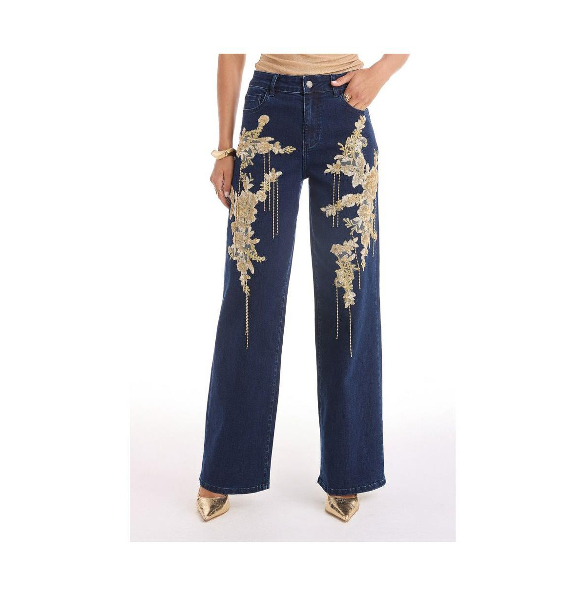The Noli Shop Women's Rocco Gold Embellished Jean - Indigo - Indigo | Macy's