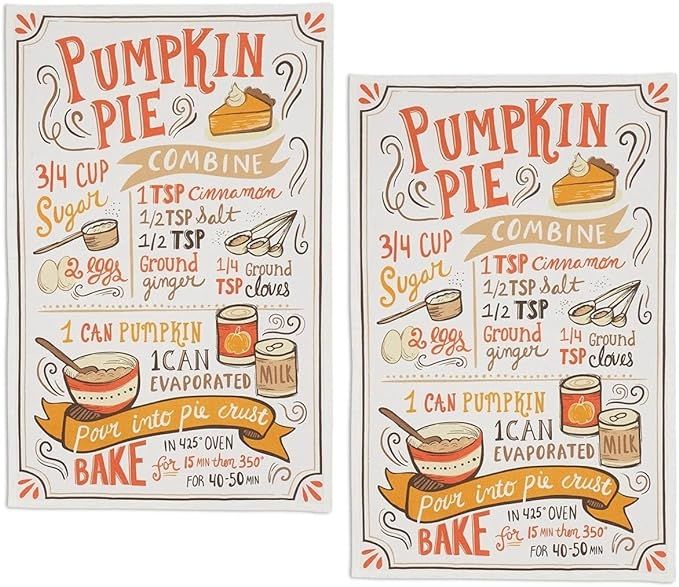 Pumpkin Pie Recipe Dishtowel, Set of 2 Fall Kitchen Towels for Thanksgiving Towels, Fall Kitchen ... | Amazon (US)