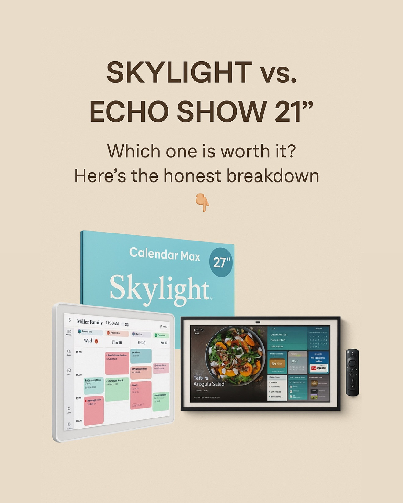 Trying to decide between the Skylight Calendar Max and the Amazon Echo Show 21”? Here’s the honest breakdown 👇🏽
Skylight is the ultimate family organizer — color-coded schedules, routines, chores, and meal planning all in one clean hub.
Echo Show 21” gives you the best value with its massive display, Fire TV, smart home control, recipes, widgets, and even wall-mount or stand options.
Both are amazing… it just depends what your home needs 💛

#amazon #skylight #calendar #organization #family #sale 

#LTKCyberWeek #LTKKids #LTKmomlife