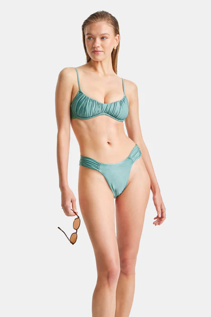 UNDERWIRED GATHERED BIKINI TOP - TEAL | TALA (UK)
