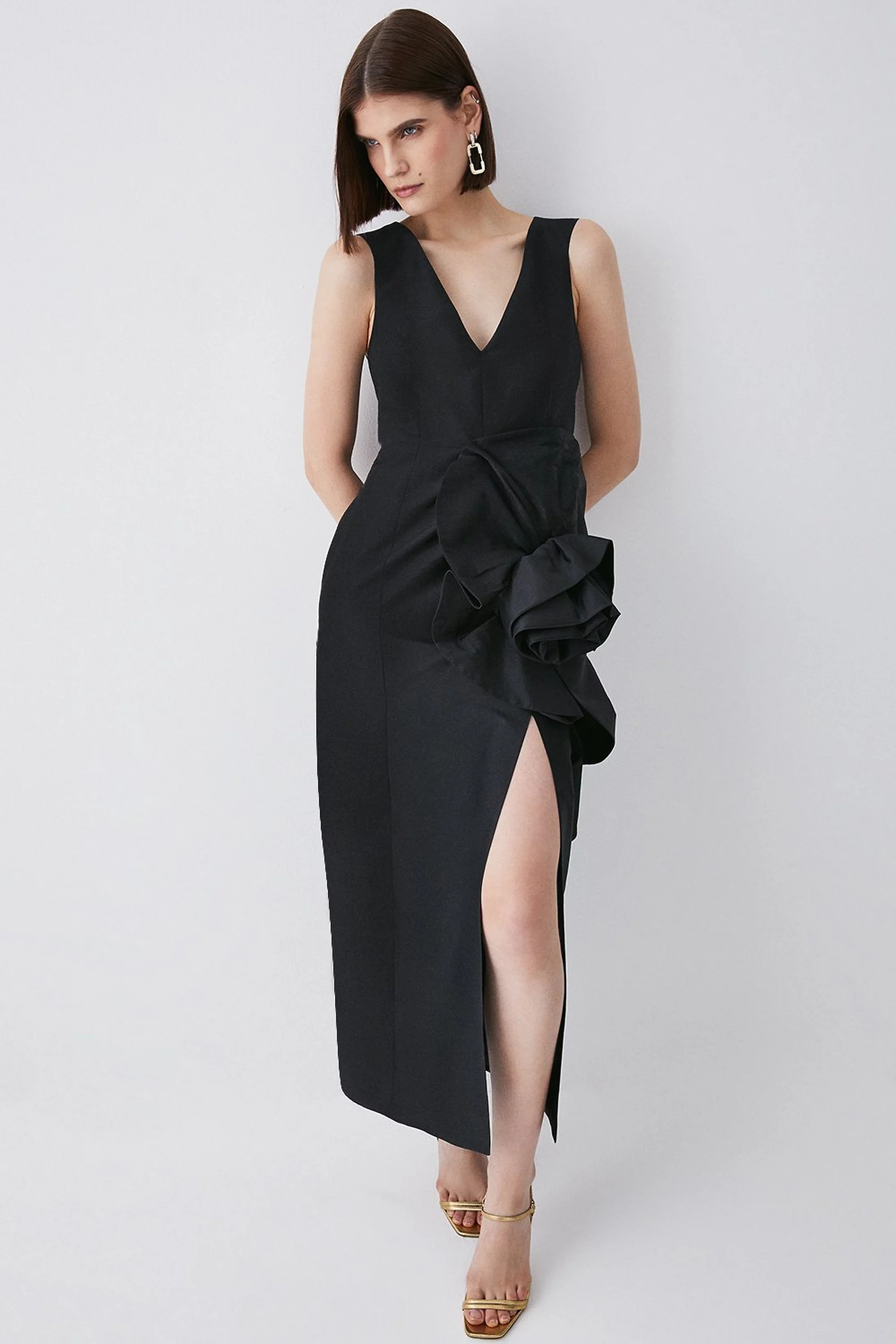 Rosette Taffeta Column Midi Dress | Karen Millen US