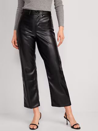 High-Waisted Faux-Leather Cropped Wide-Leg Pants | Old Navy (US)