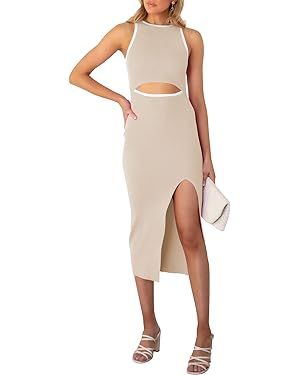 Cutiefox Women's Sleeveless Cut Out Side Slit Ribbed Knit Bodycon Tank Midi Dress | Amazon (US)