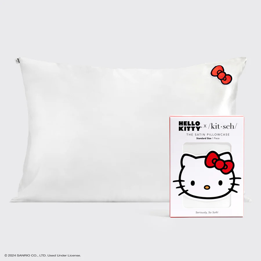 Kitsch x Hello Kitty Satin Pillowcase in Ivory Kitty Bow | Kitsch