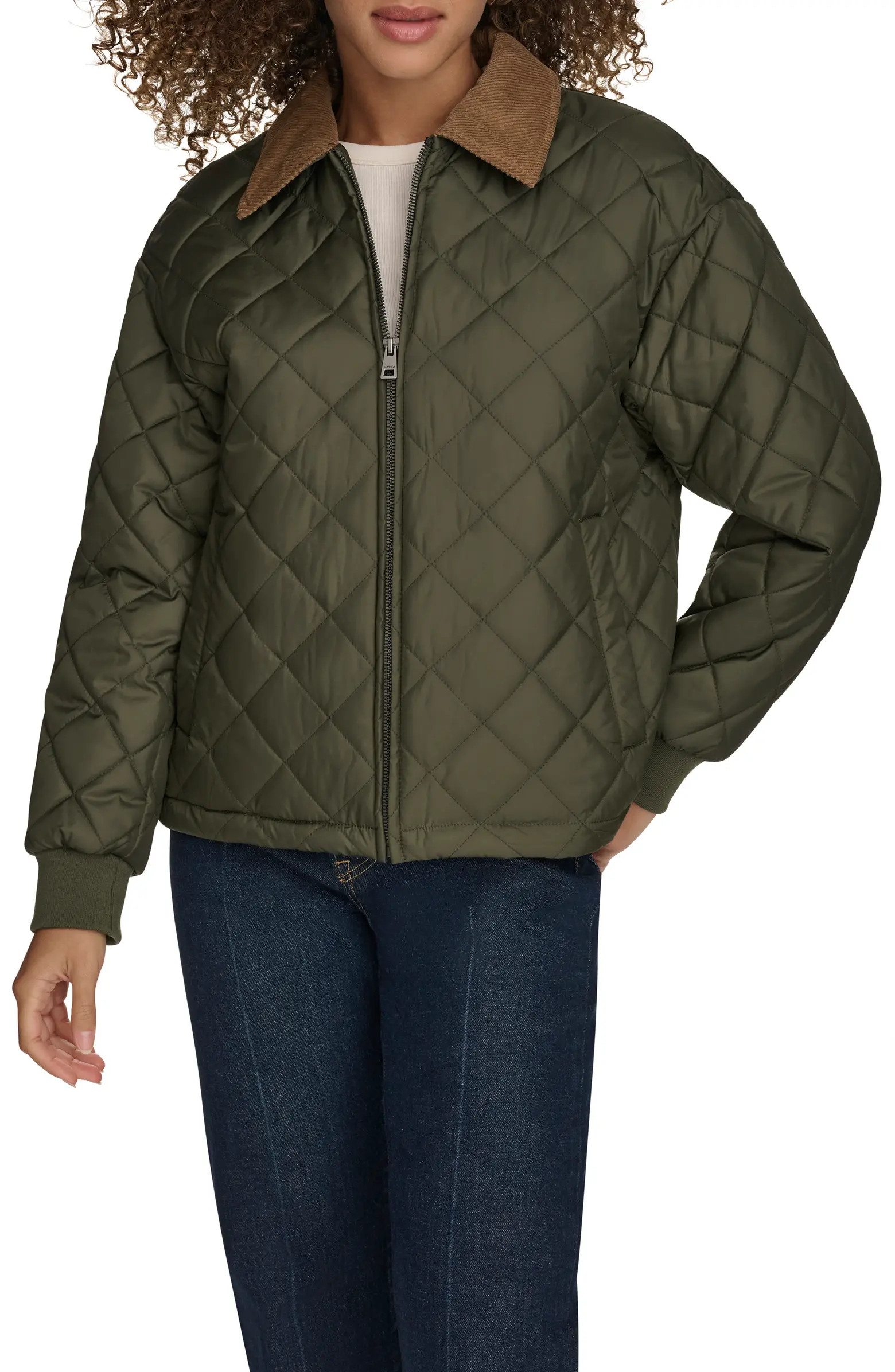 Diamond Quilted Water Resistant Corduroy Collar Jacket | Nordstrom Rack