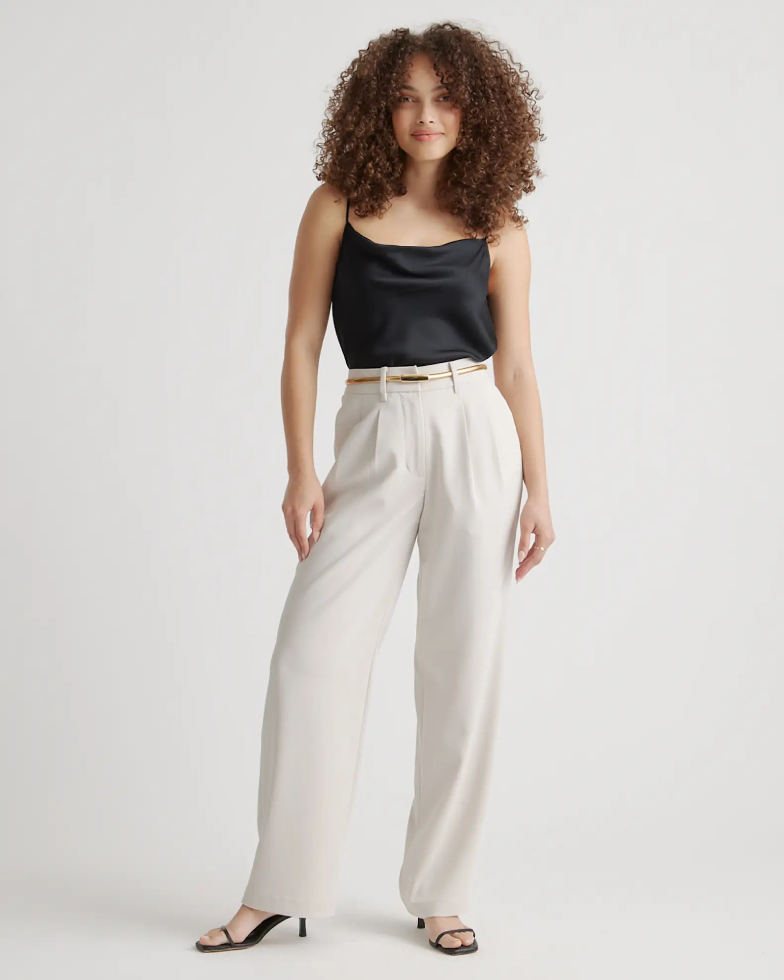 Stretch Crepe Pleated Wide Leg Pants in Sand | Quince