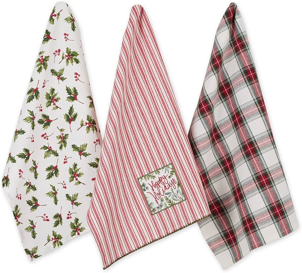 DII Vintage Christmas Tea Towels Decorative Holiday Kitchen Dish Towel Set, 18x28, Holly, Plaid &... | Amazon (US)