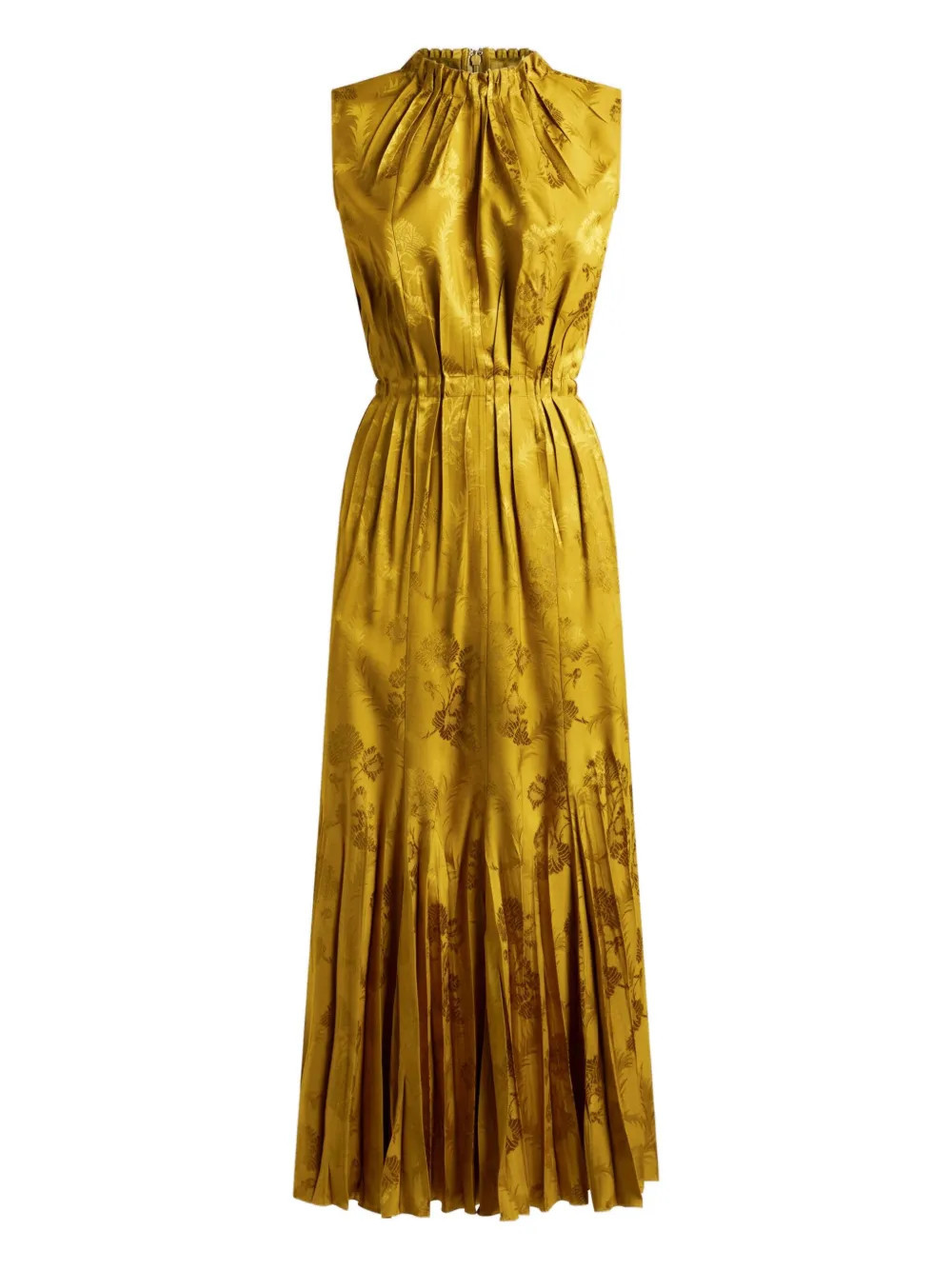 ETRO leaf-jacquard pleated dress - Yellow | Farfetch Global