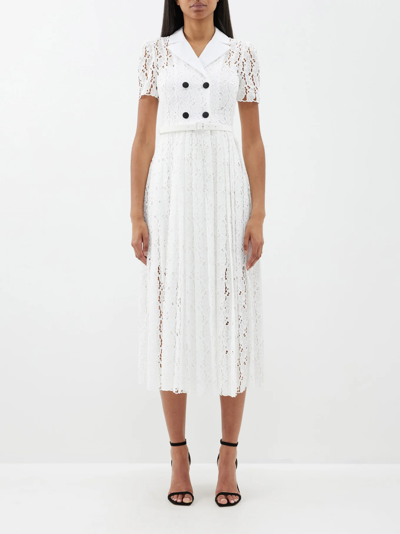 Pleated floral-lace midi shirt dress | Self-Portrait | Matches (APAC)