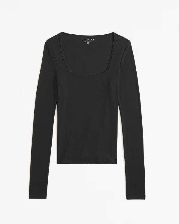 Long-Sleeve Featherweight Rib Tuckable Squareneck Top | Abercrombie & Fitch (US)