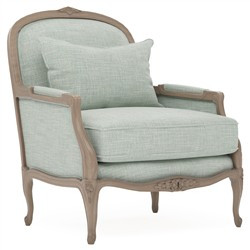 Antoinette Spring Blue Textured Weave Driftwood Bergere Chair | Kathy Kuo Home
