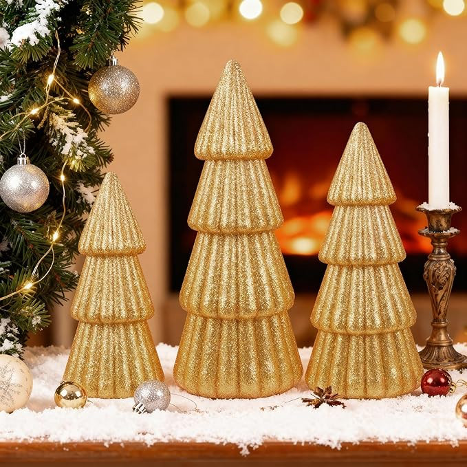 Artmag Set of 3 Christmas Tree Decorations Indoor, Glittering Modern Christmas Tree Decor Tableto... | Amazon (US)