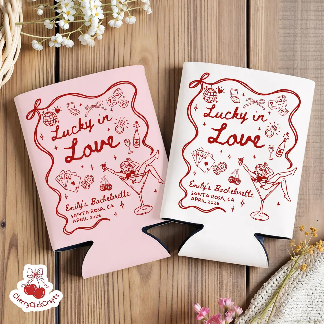 Custom Bachelorette Party Can Cooler, Lucky in Love Can Holder, Feeling Luck Drink Sleeves, Brida... | Etsy (US)