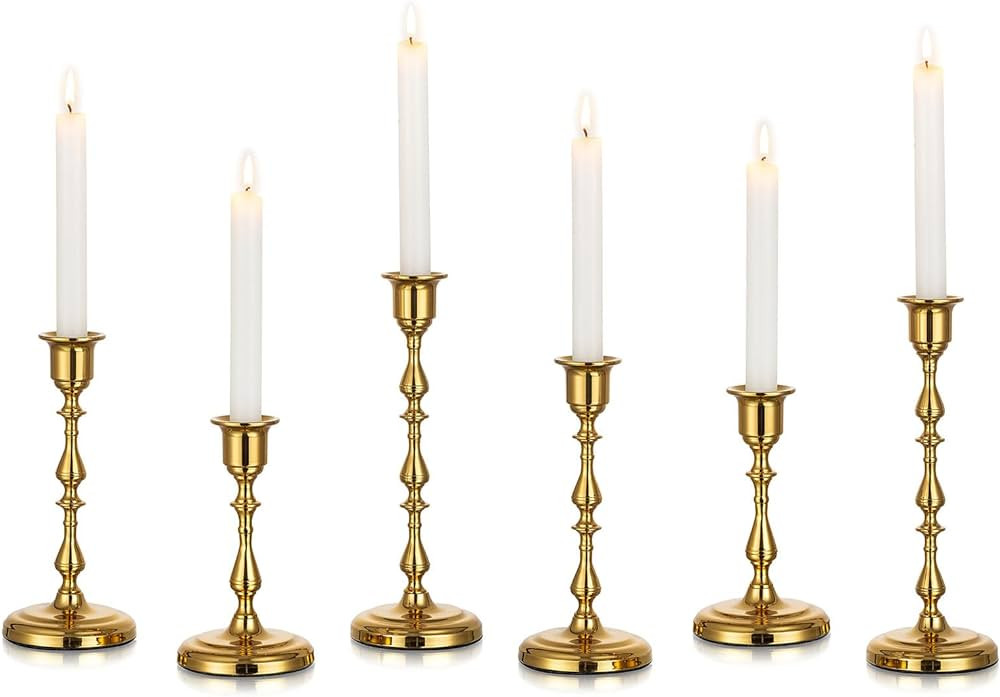 Inweder Brass Candlestick Holders, No Installation Required Candle Sticks Long Holder, Vintage Ta... | Amazon (US)