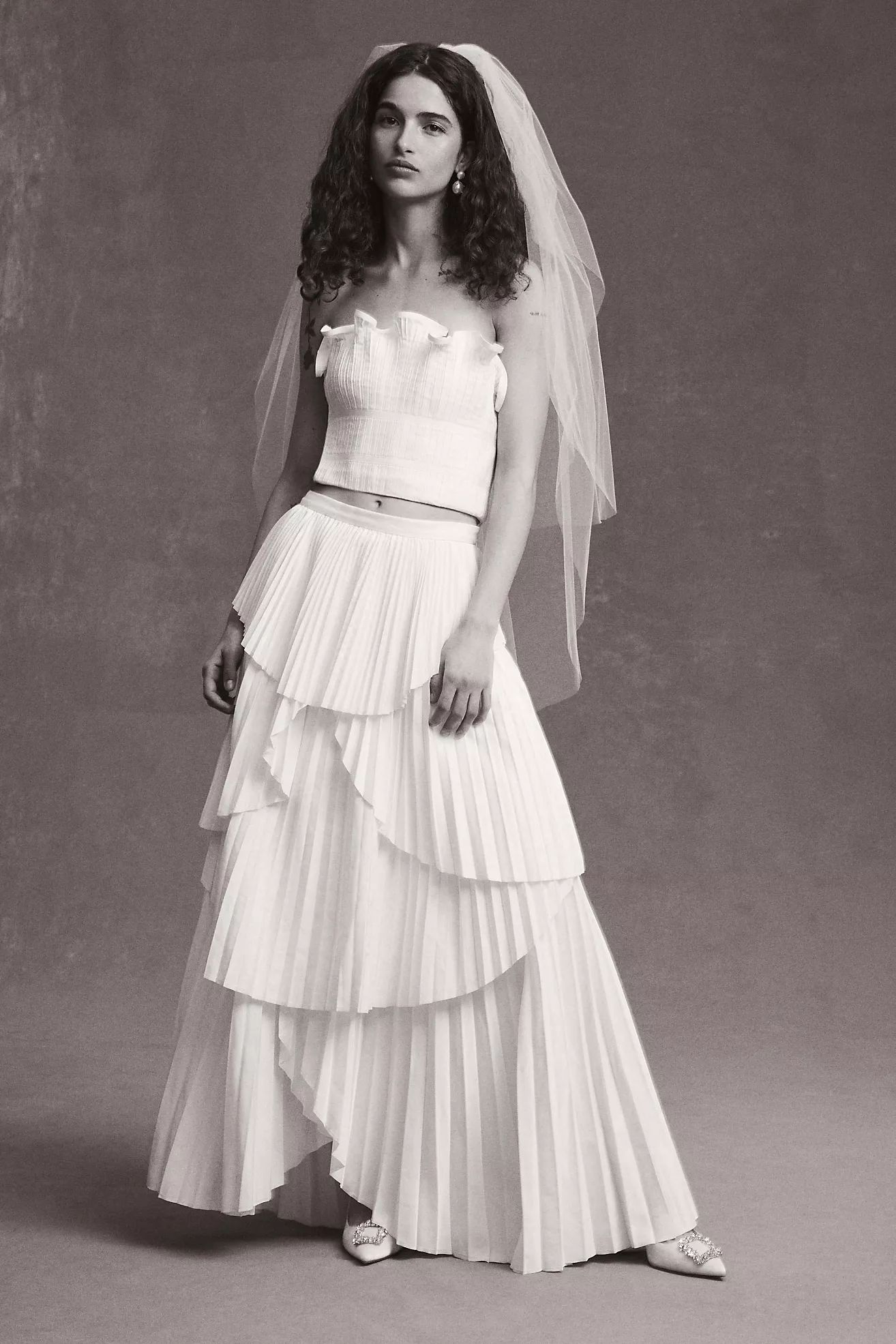 AMUR Ophelia Tiered Pleated Ball Bridal Skirt | Anthropologie (US)
