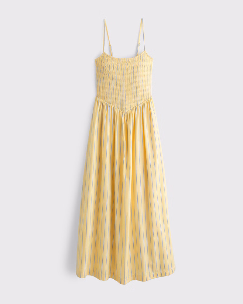 Dipped-Waist Smocked Midi Dress | Abercrombie & Fitch (US)