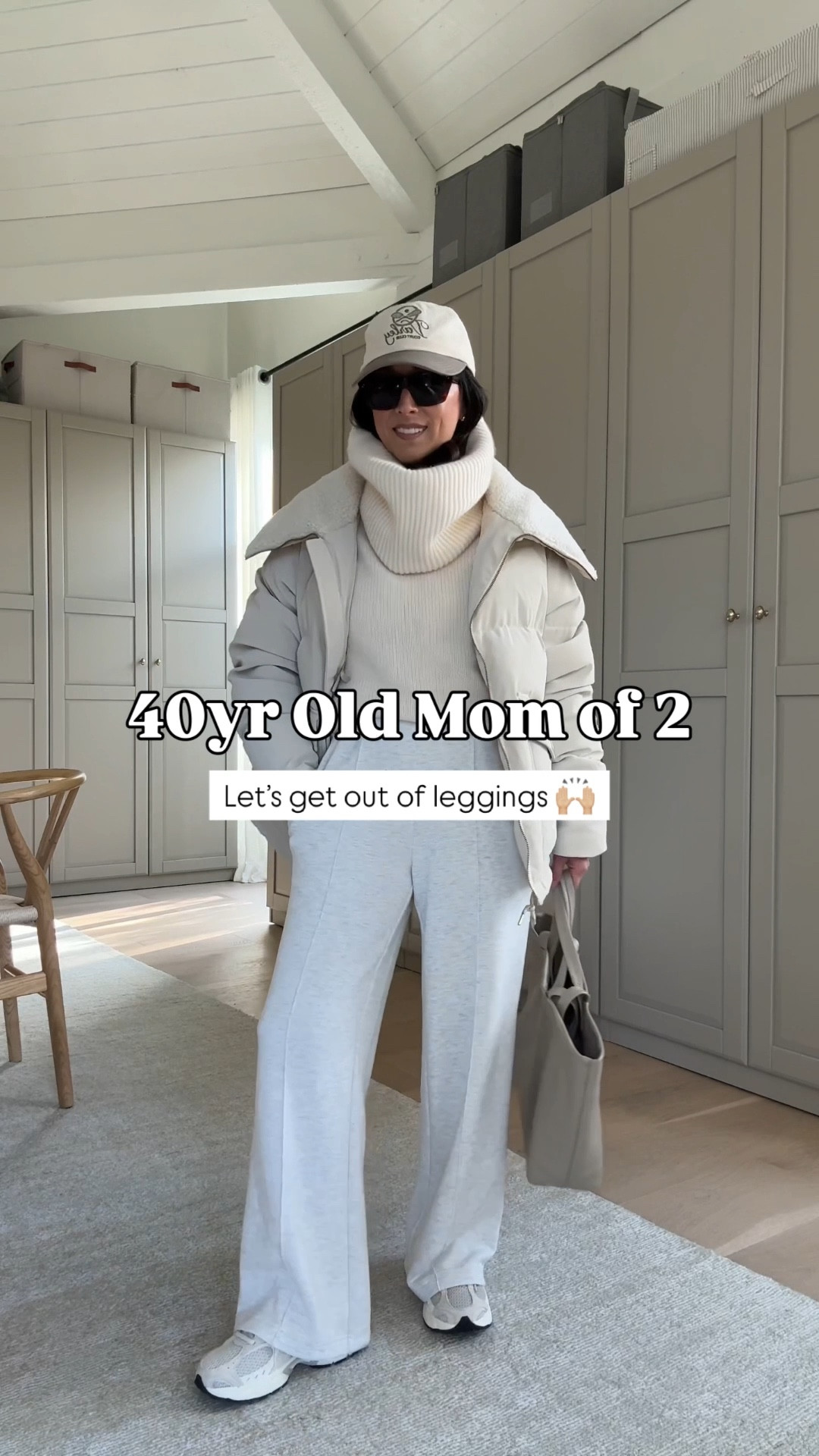 40yr old mom of 2 - let’s get out of leggings. 

Varley jacket xs - you can size down
Nordstrom sweater xs - old, linked similar
Aritzia neck warmer
Varley wide leg pants xs 28" inseam
Nike sneakers 6
Varley hat
Cuyana Easy tote small in Stone
Celine sunglasses


#LTKmomlife #LTKPetite #LTKootd