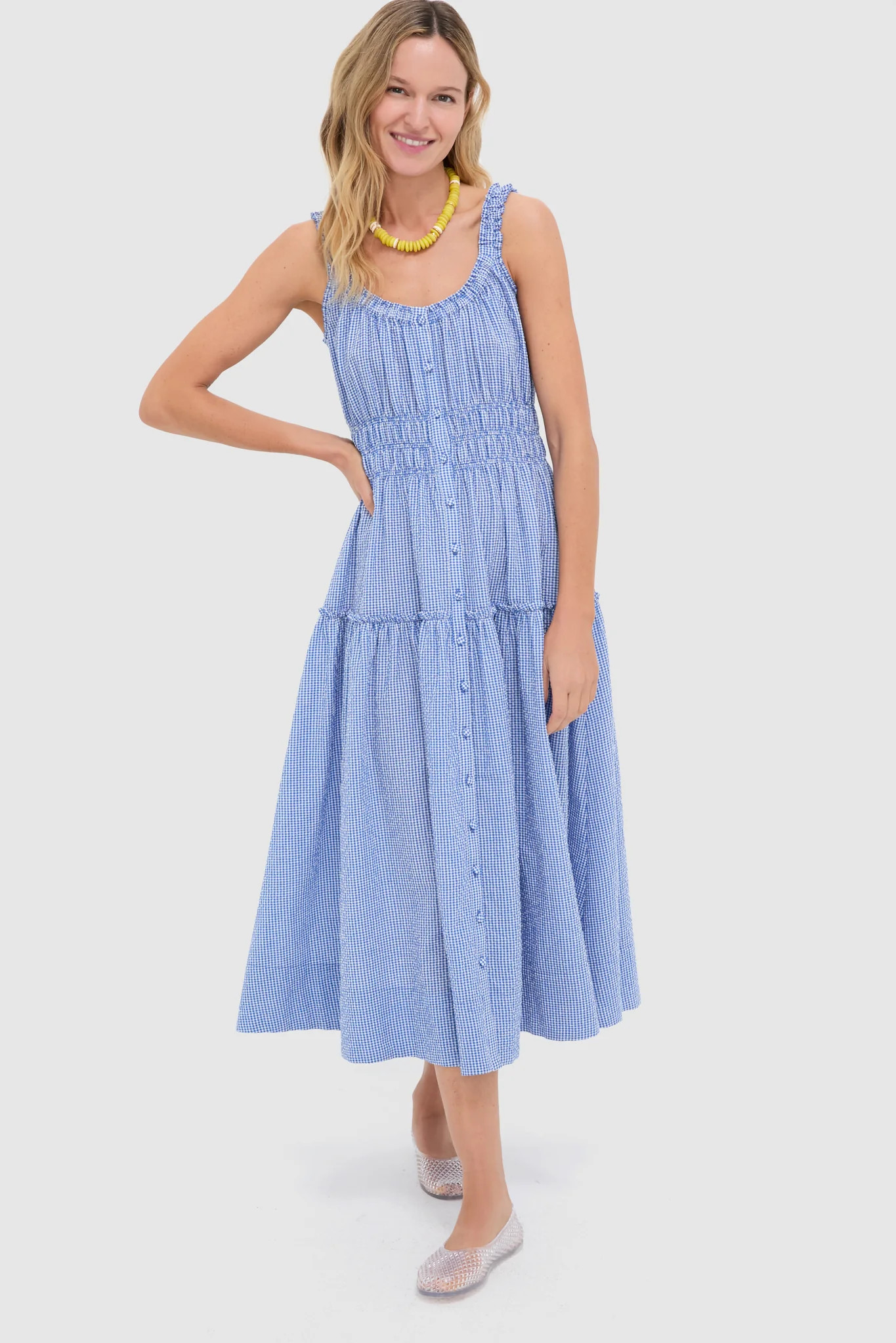 Blue and White Gingham Seersucker Landis Maxi Dress | Tuckernuck (US)