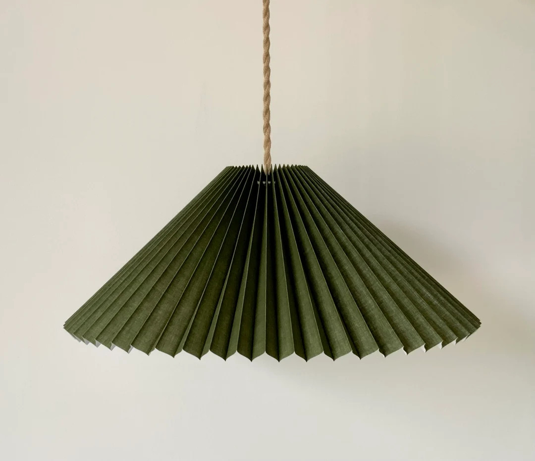 Hanging Shade: Olive Green Linen MEDIUM EASTERN Style Pleated Pendant / Hanging Shade, Available ... | Etsy (US)