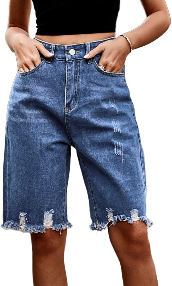 Sumleno Women's Jorts Y2k Baggy Jean Shorts Casual High Waist Straight Leg Long Denim Shorts Y2k ... | Amazon (US)