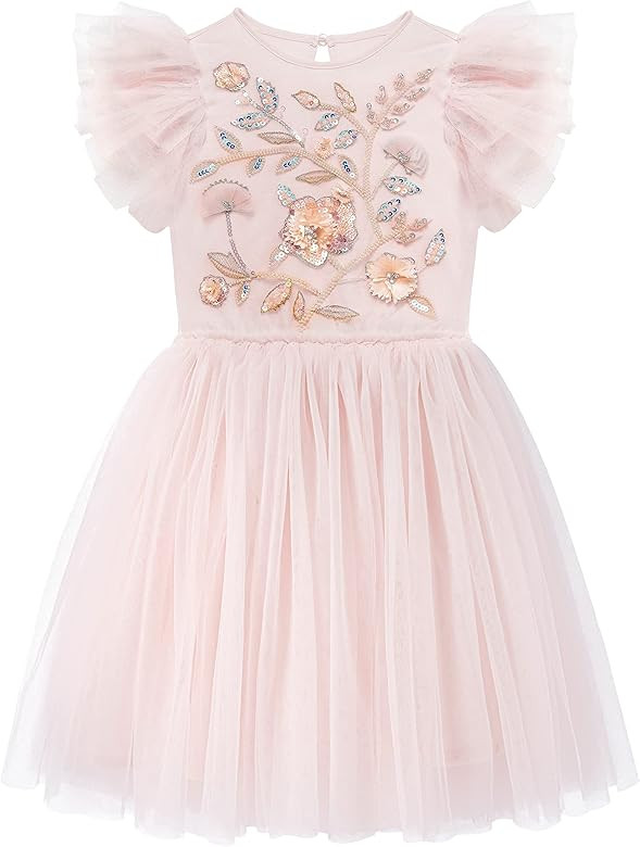 Tutu Dress for Girls - Embroidered Tulle Dress Tiered Layered Flower Toddler Dress for Wedding Bi... | Amazon (US)