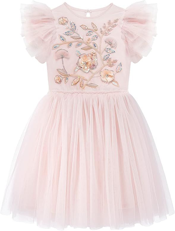 TUTULAND Tutu Dress for Girls - Embroidered Tulle Dress Tiered Layered Flower Toddler Dress for W... | Amazon (US)