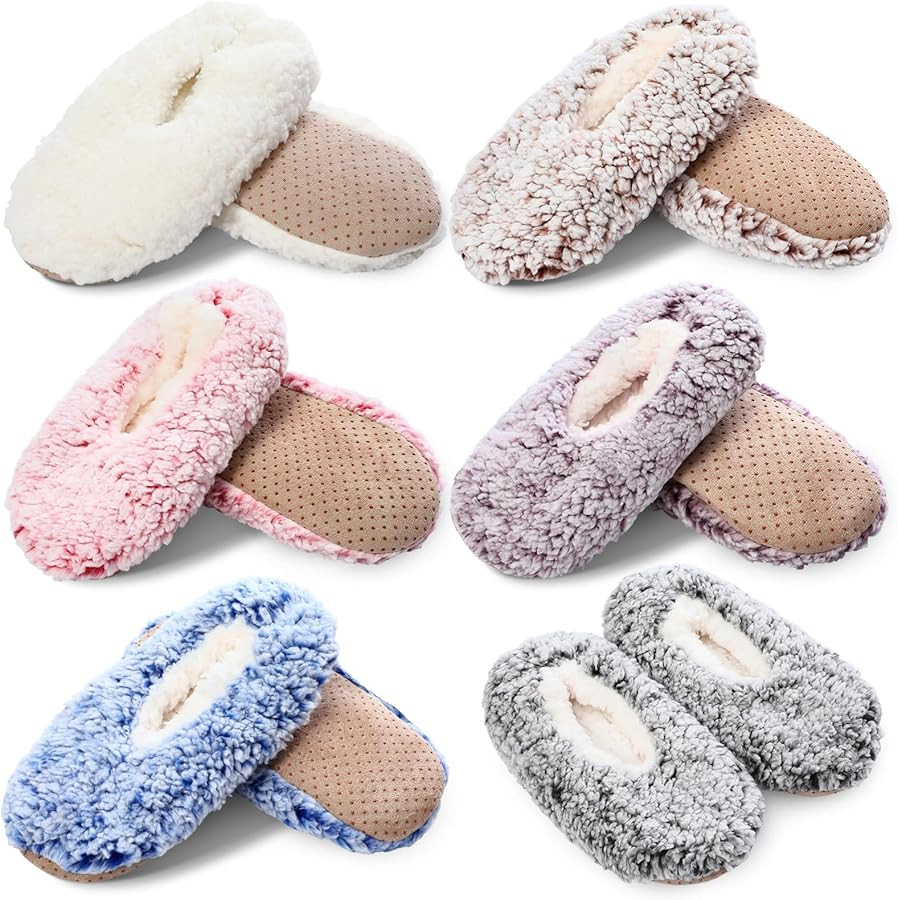 Mepase 6 Pairs Fuzzy Slipper Socks for Women Indoor Us 7-8 Winter Bedroom Soft Sole Slipper Socks... | Amazon (US)