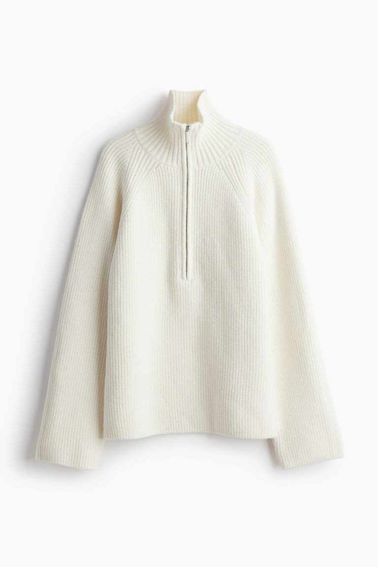 H & M - Rib-knit Half-zip Sweater - White | H&M (US + CA)