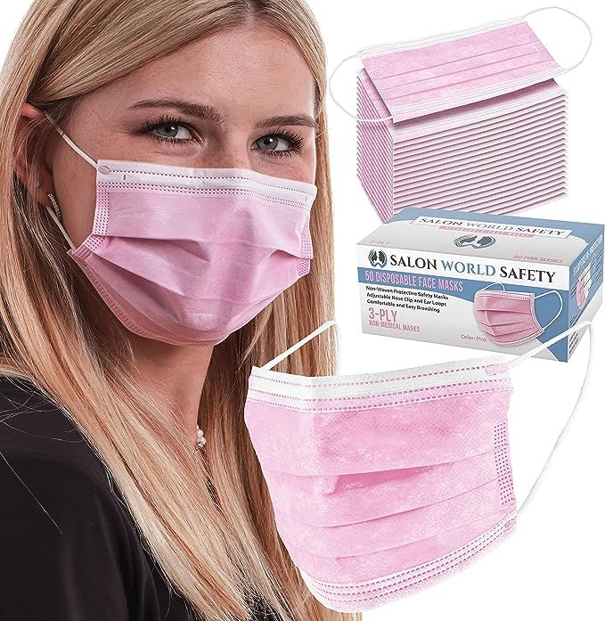 TCP Global Salon World Safety - Sealed Dispenser Box of 50 Pink Face Masks Breathable Disposable ... | Amazon (US)