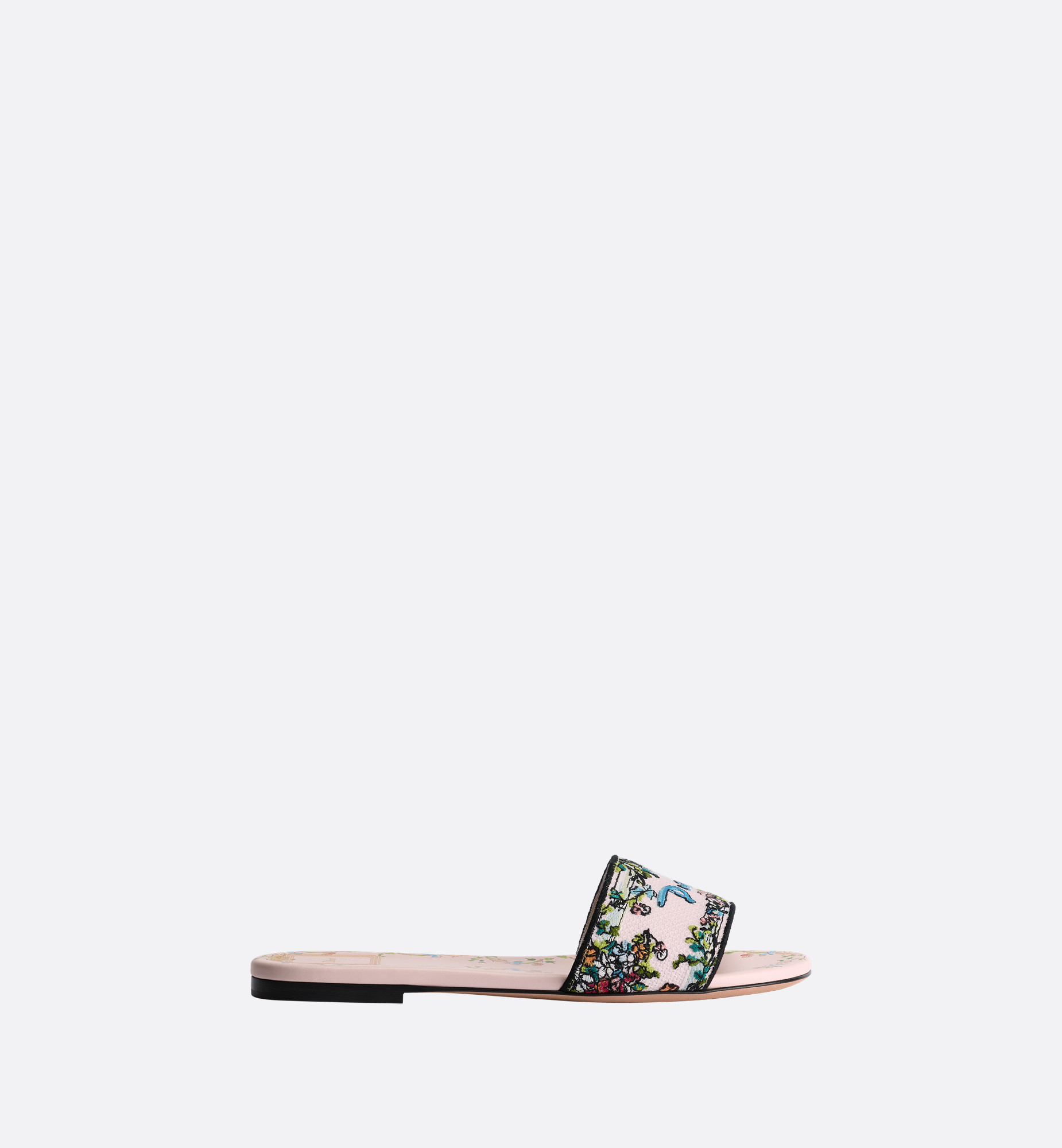 Dioriviera Dway Slide Rose Tendre Cotton Embroidered with Multicolor Dior Arabesque Motif | DIOR | Christian Dior Parfums UK