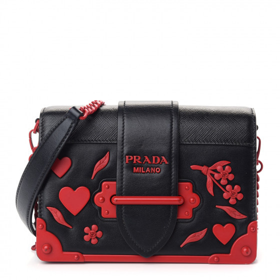 PRADA City Calf Saffiano Embellished Cahier Bag Black Fuoco | Fashionphile