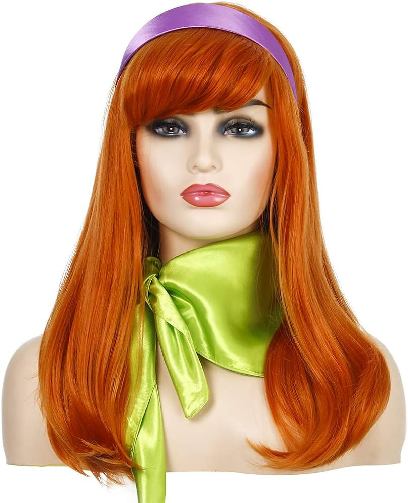 Long Wavy Ginger Orange Wigs with Bangs for Women | Green Scarf | Purple Headband (Adult Size) | Amazon (US)