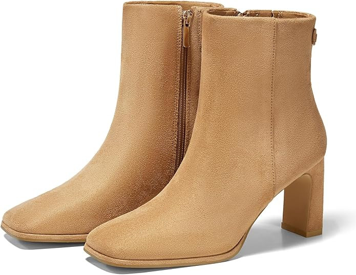 Coutgo Women's Square Toe Ankle Boots Chunky Block Heel Side Zipper Booties Faux Suede Winter Sho... | Amazon (US)