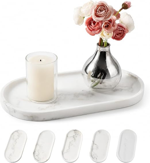 Natural Marble Tray for Bathroom Countertop, Marble Storage Trays for Perfume, Cosmetics, Jewelry... | Amazon (US)