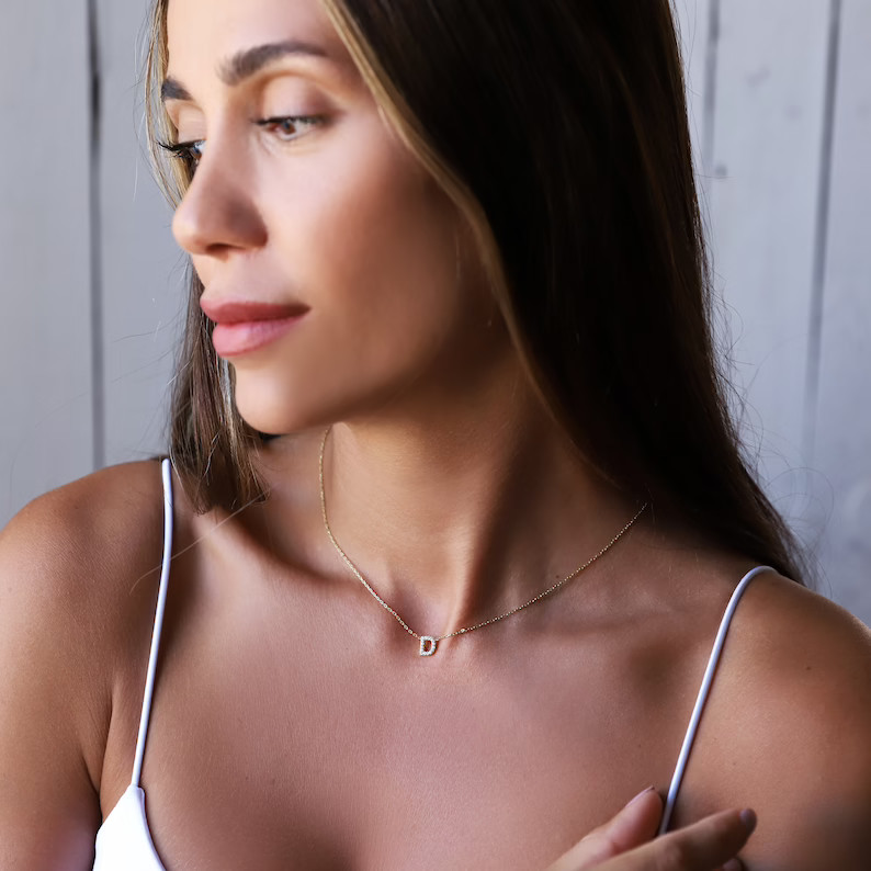 Custom Dainty Pave Letter Necklace with CZ Diamonds, Handmade Tiny Cute Initial Necklace • Pers... | Etsy (US)