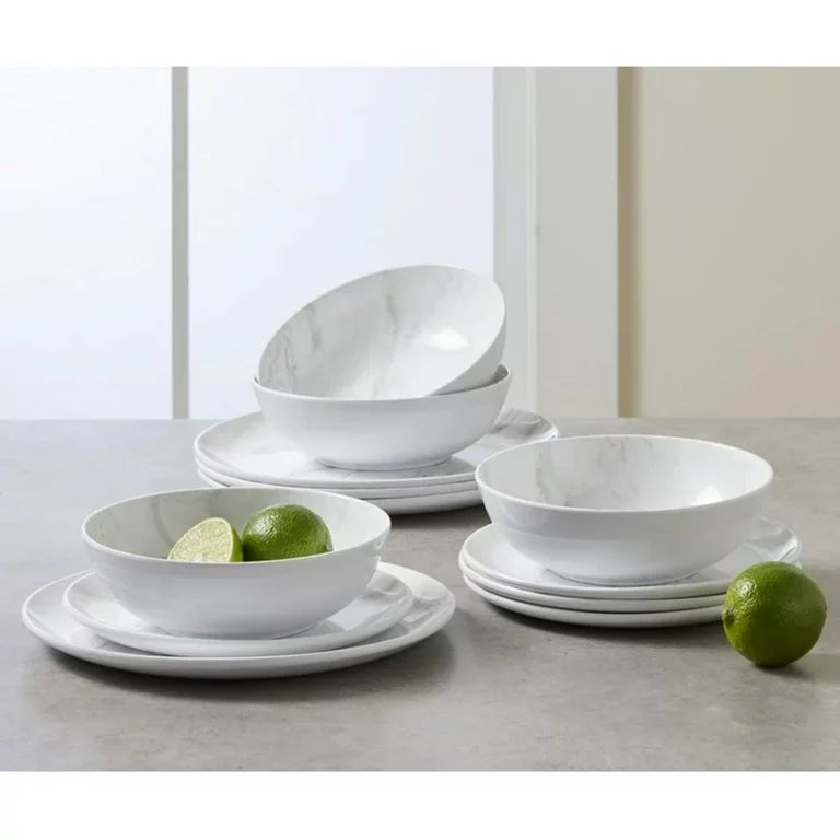 Better Homes & Garden 12-Piece Melamine Grey and White Marble Dinnerware Set | Walmart (US)