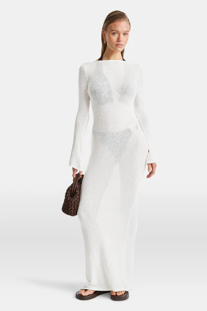 MULTIWAY GOLD RING LONG SLEEVE RESORT KNIT DRESS - COCONUT MILK | TALA (UK)