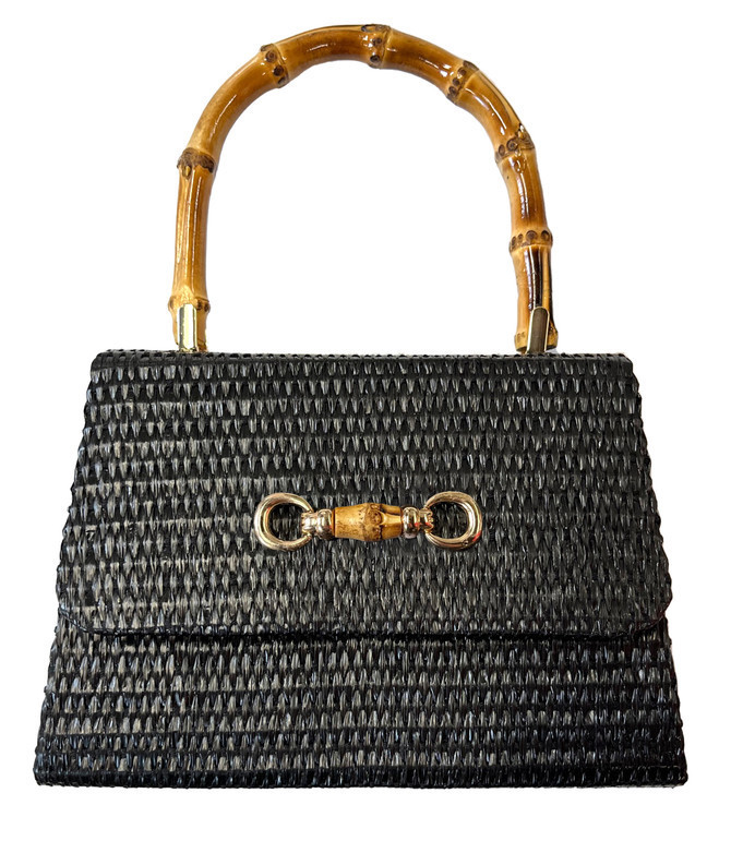 Lulu - Black Straw Clutch - Bamboo Toggle | Lisi Lerch Inc
